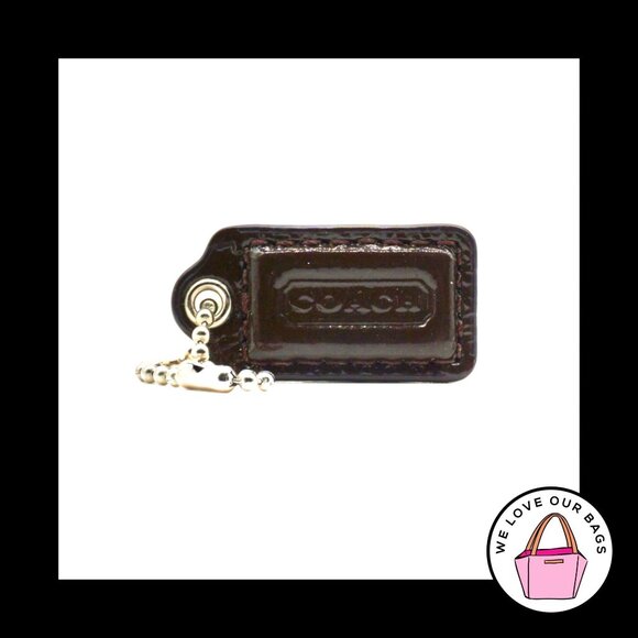 1.5" COACH Mahogany Brown Patent Leather Nickel Fob Bag Charm Keychain Hang Tag - Picture 1 of 1